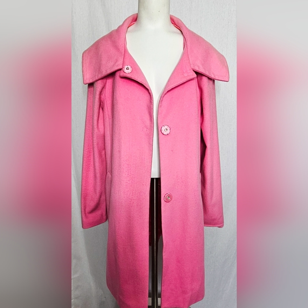 Pink Tartan‎ Wide Collar+Satin Lining Cashmere Wool Blend Coat Size 10